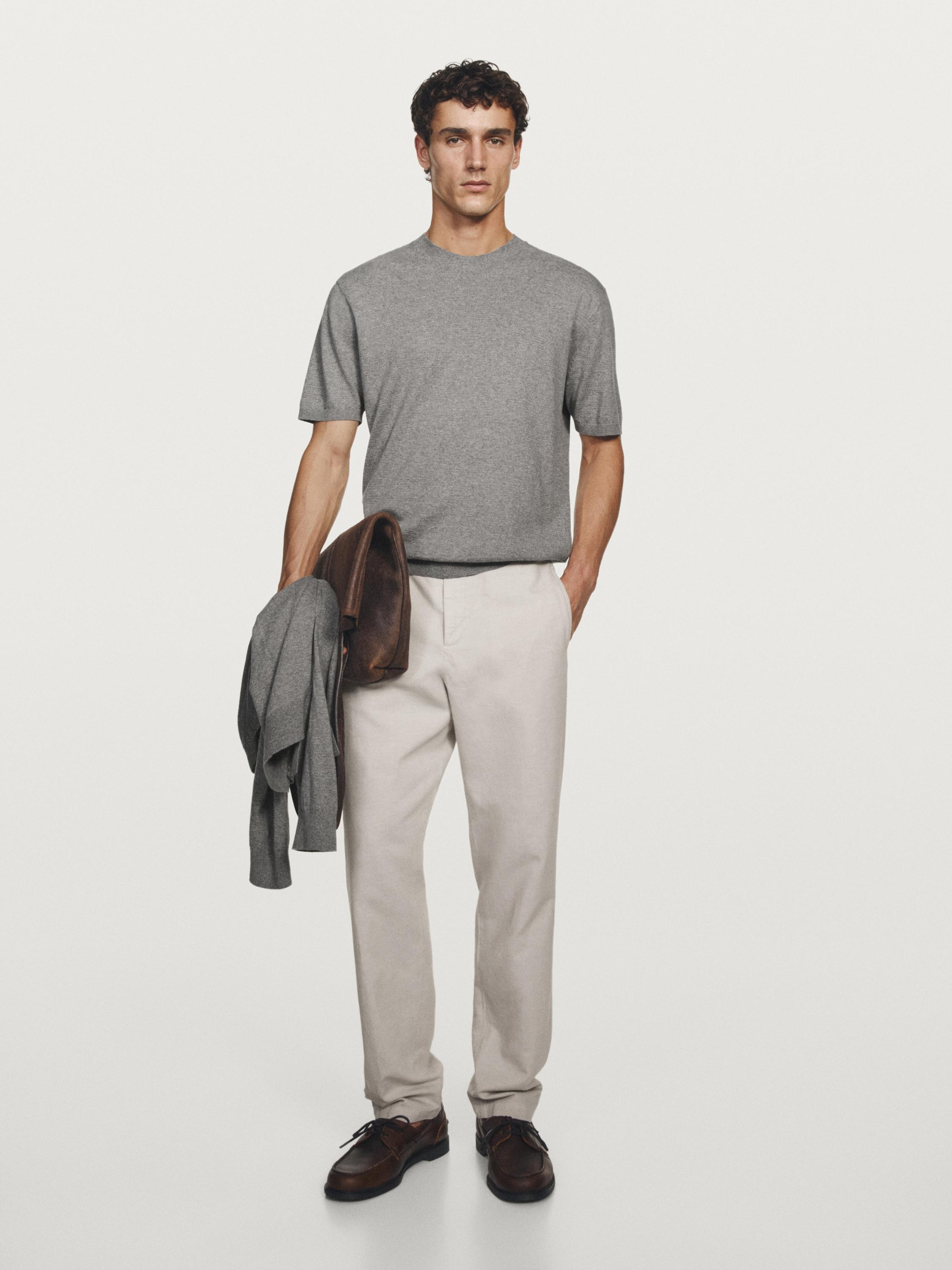 Linen blend tapered fit trousers